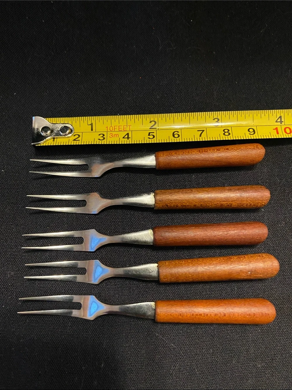 Vintage Set of 5 Cocktail / Cheese / Appetizer Fork stainless steel & wood Japan
